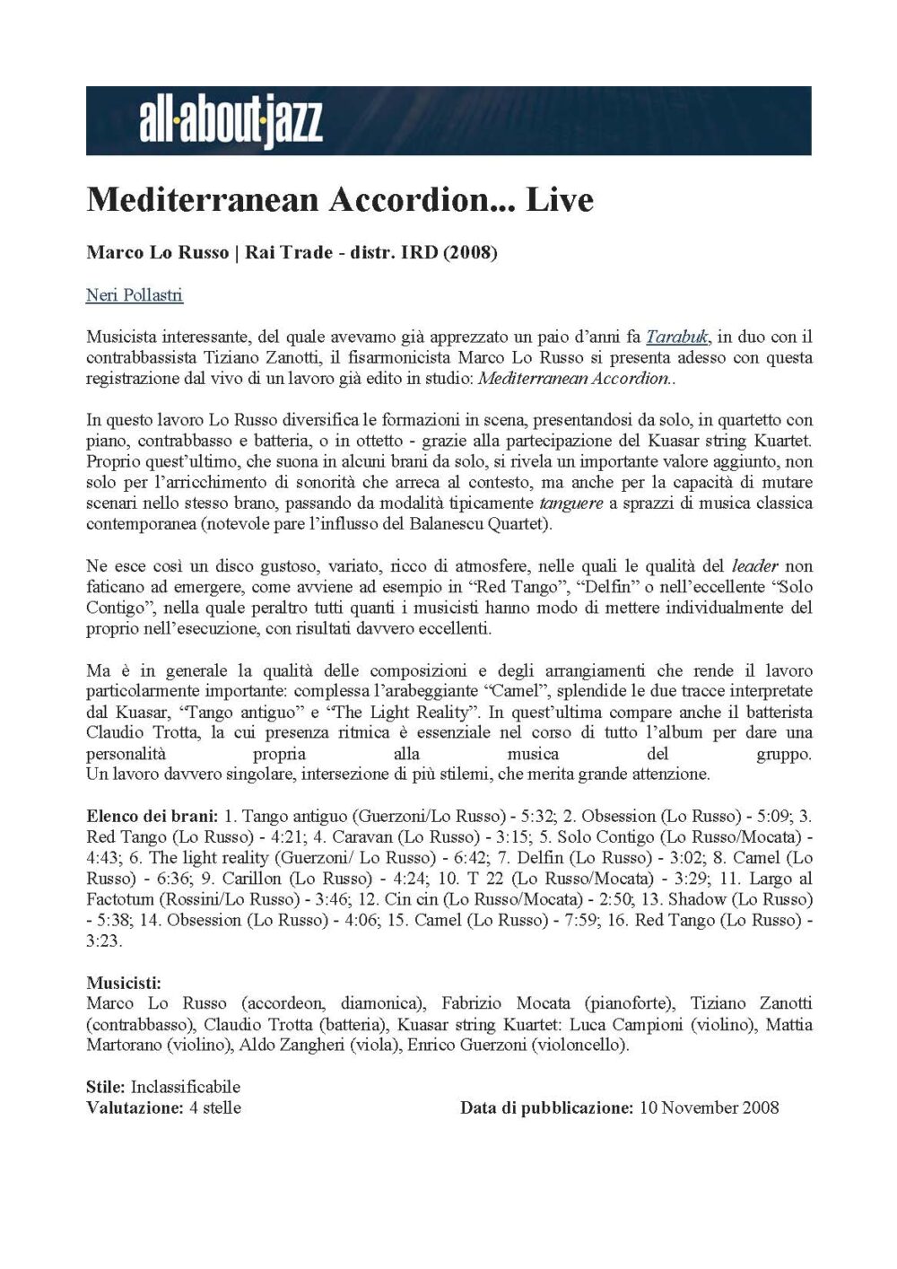 All about Jazz November 2008 Mediterranean Accordion Live
