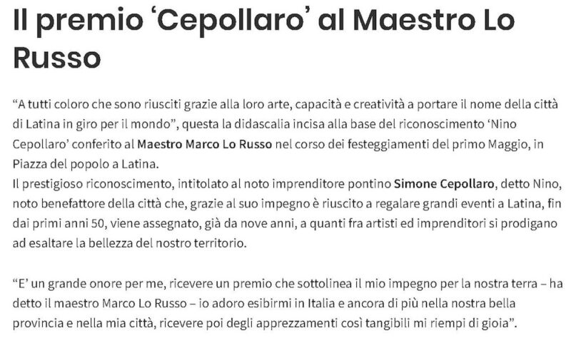 Premio Cepollaro al Maestro Lo Russo_Primo Maggio Latina