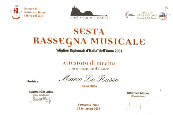Sesta rassegna musicale Castrocaro Terme Classica 2001 migliori diplomati italiani