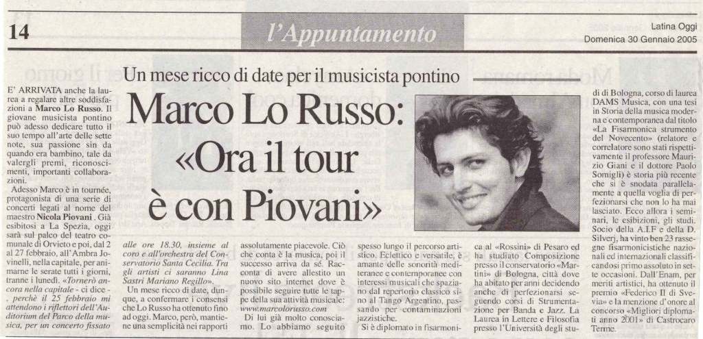 Latina Oggi 30 Gennaio 2005 Marco Lo Russo Ora Il Tour con Nicola Piovani